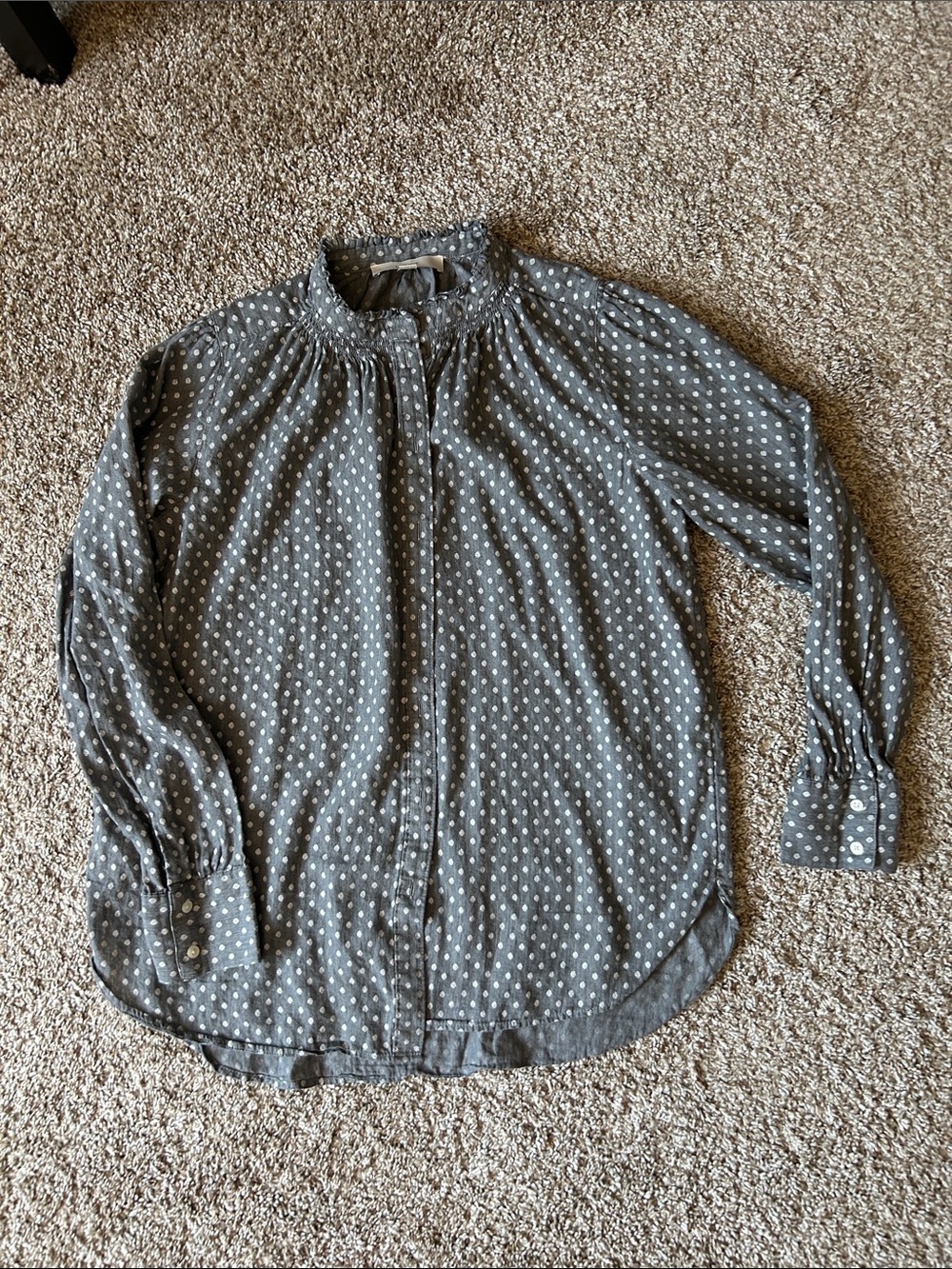 LOFT Gray Polka Dot Long Sleeve Blouse